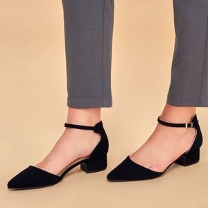 Lulu’s Lucinda Black Nubuck Ankle Strap Pumps